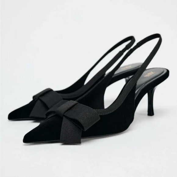 ZARA VELVET LOOK BOW SLINGBACK - Picture 4 of 5